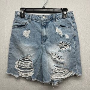 Madden NYC Distressed Western High Rise Rodeo Festival Juniors Denim Shorts 7